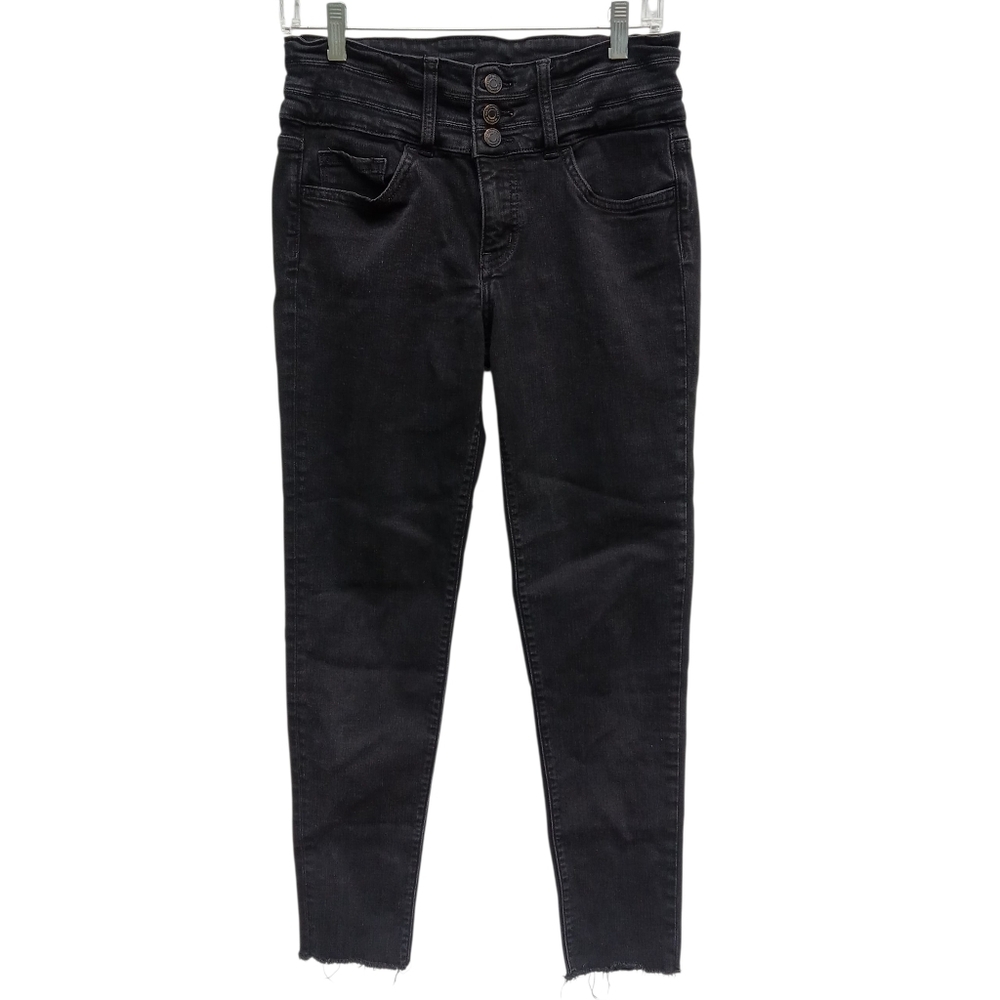 Flying Monkey Platinum Black Women High Rise Skinny Jeans Size 29 Raw Hem